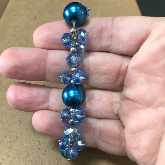 Iridescent Blue Beaded Crystal Bracelet Elastic vintage Style - Picture 4 of 5
